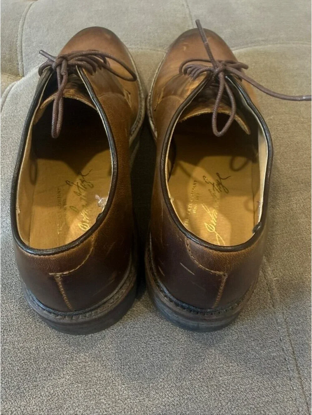 Frye Mens 9.5 D Tan Leather Plain Toe Derby Dress Shoes